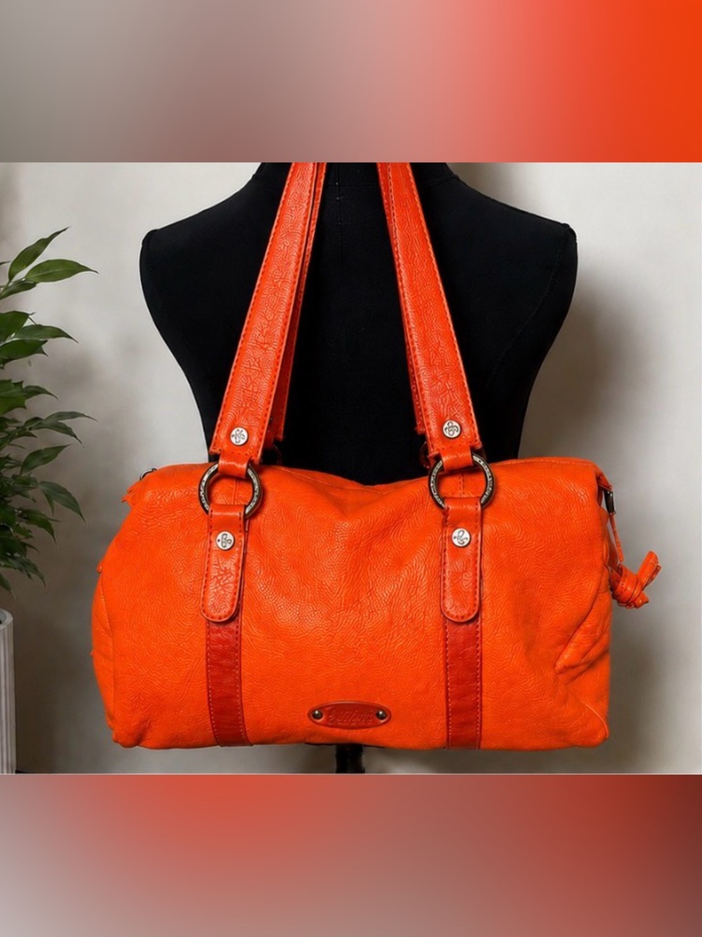 Cristina Made in Italy Orange Pebbled Leather Shoulder Bag | Large Tote Satchel